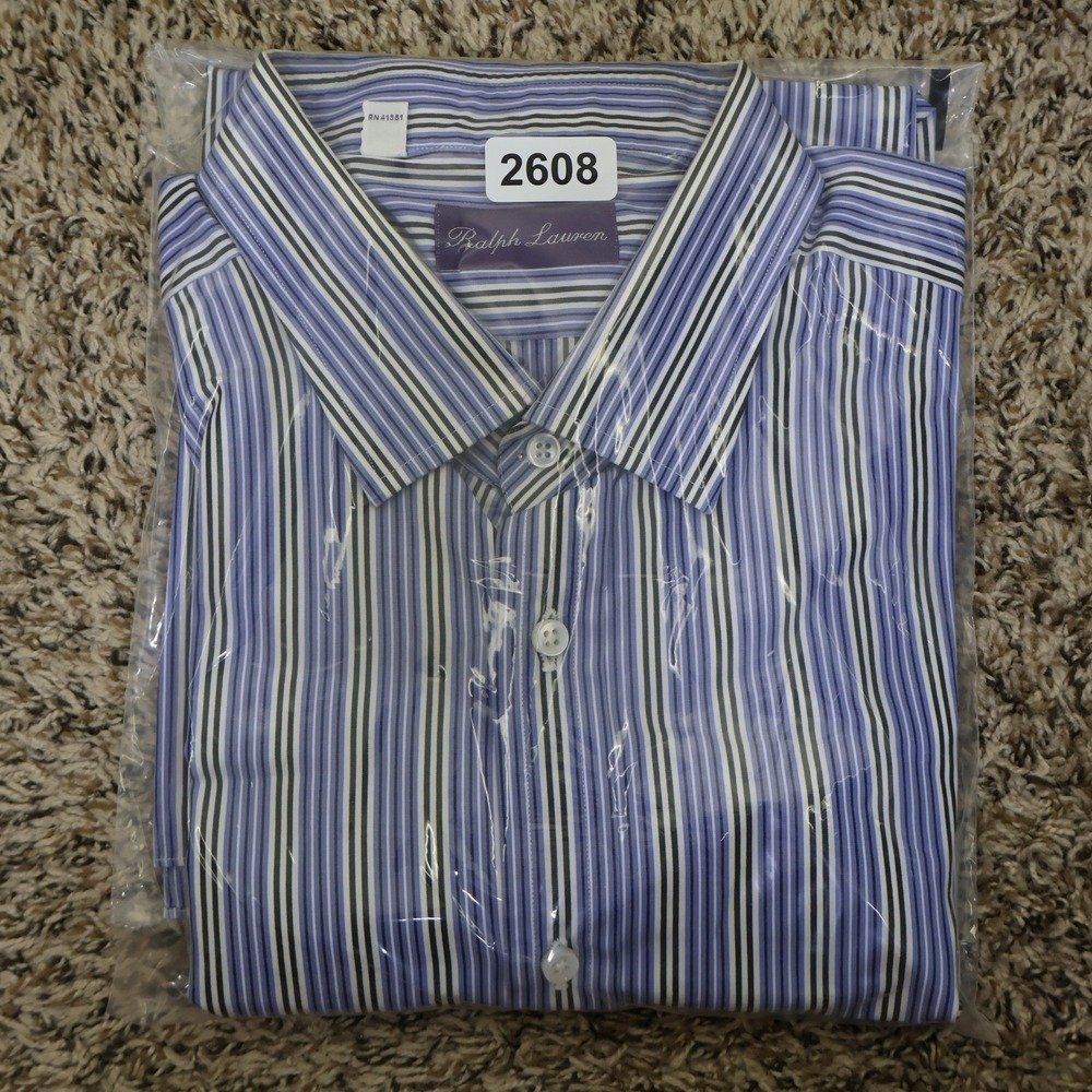 Ralph Lauren Purple Label Mens 17.5 Blue Striped Dress Shirt Italy French Cuff‎ - Picture 12 of 12